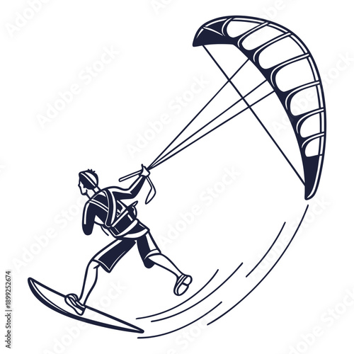 A person kiteboarding on a body of water with a large kite overhead.