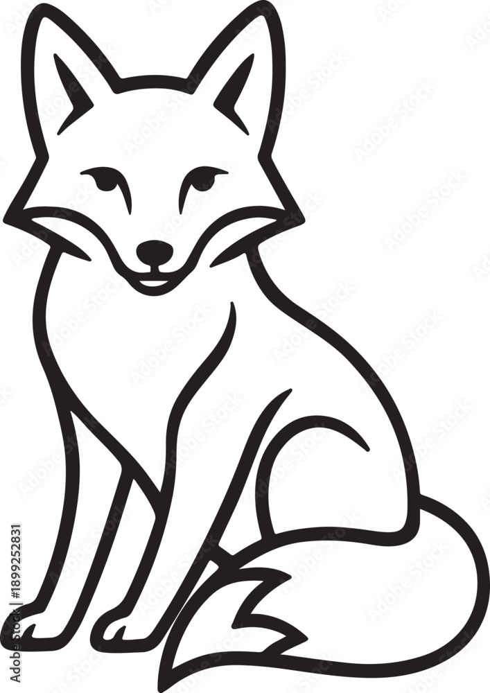 Obraz premium A classic line drawing of a fox sitting calmly in a natural pose