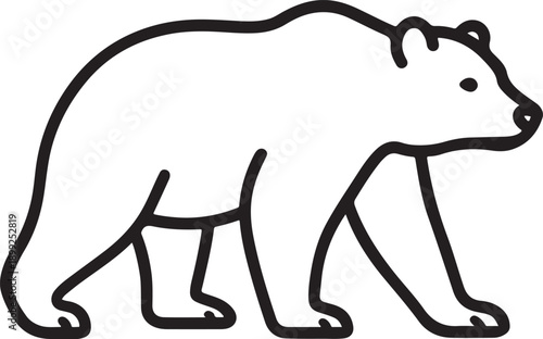 A stylized black and white illustration of a walking polar bear silhouette