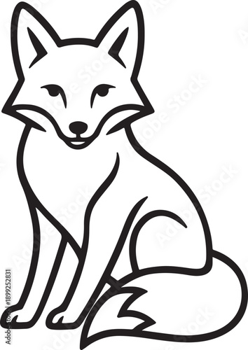 A classic line drawing of a fox sitting calmly in a natural pose