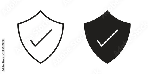 Shield check icon and Symbols Collection. Simple Flat Outline Stroke