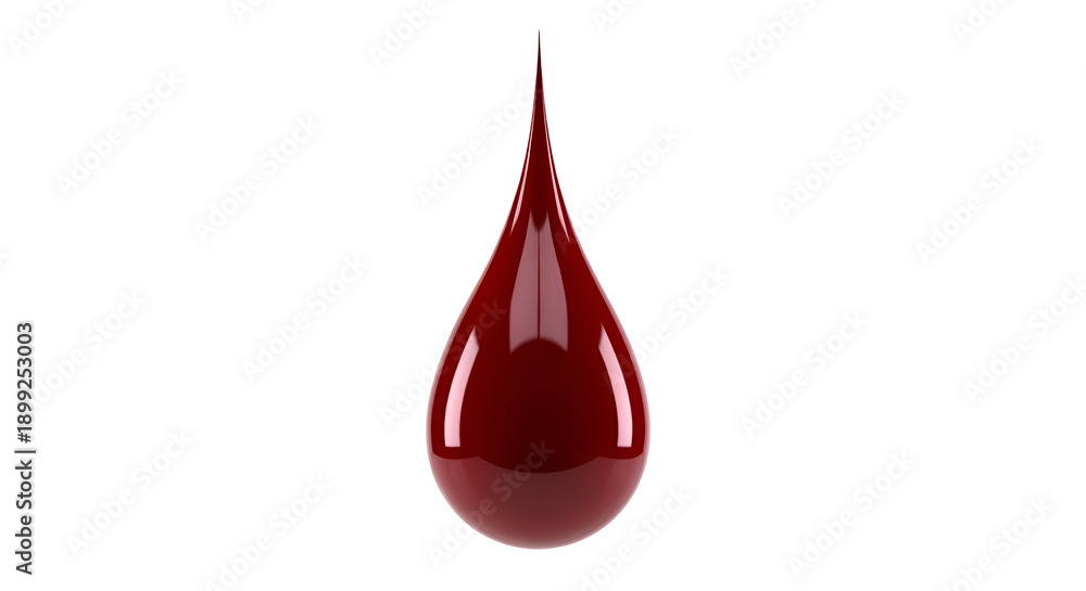 Fototapeta premium Single glossy red liquid drop in isolation on black background