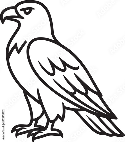 A detailed line drawing of a majestic bird of prey perched confidently on a surface