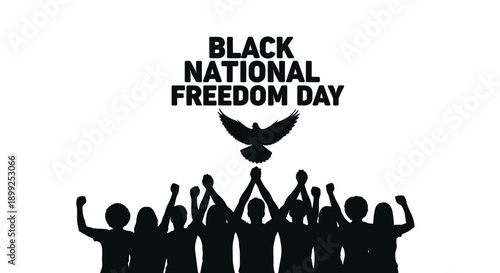 Black national freedom day commemoration with raised hands silhouette