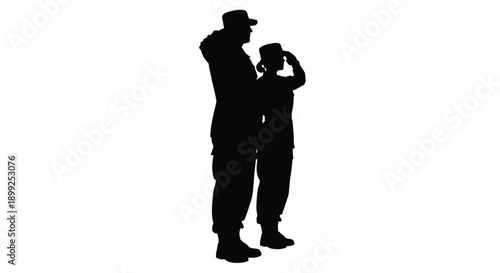 Father and son saluting a poignant military moment silhouette