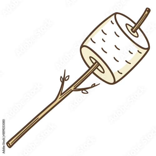 A marshmallow roasting on a stick over a campfire.