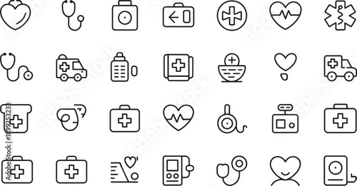 Collection of Medical and Healthcare Icons Representing Health And Wellness
