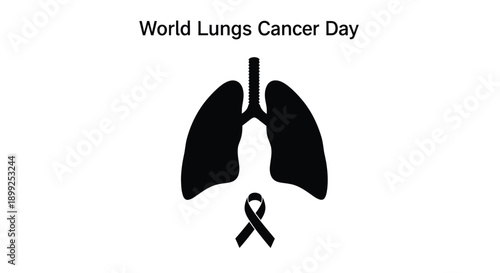 World lungs cancer day awareness ribbon with lung shape silhouette