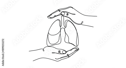 Delicate hands protect a detailed lung outline a striking silhouette