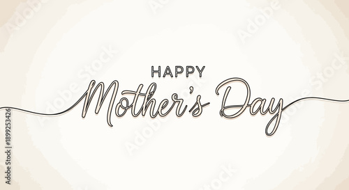Happy Mother's Day text in elegant continuous line art style on a light beige background, celebrating mothers.