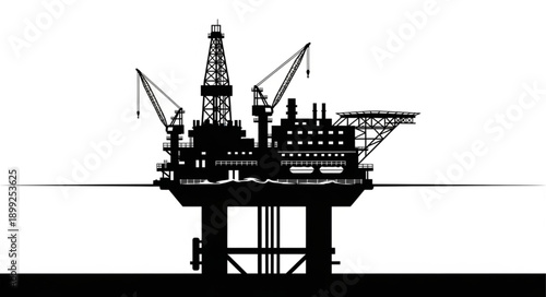 Offshore oil rig silhouette industrial platform at sea.