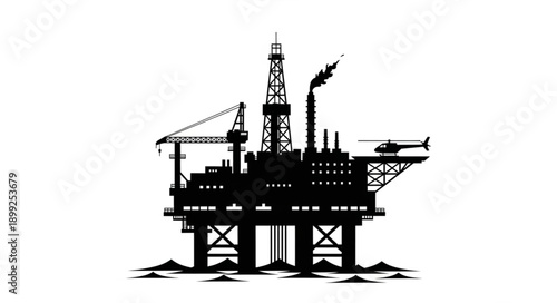 Offshore Oil Rig Silhouette Industrial Platform.
