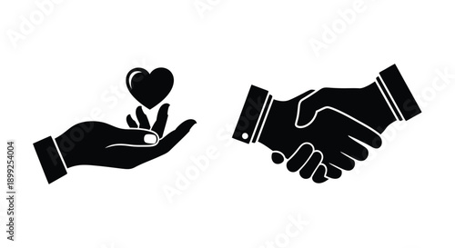 Hands offering love and a handshake a gesture of goodwill silhouette