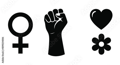 Feminist symbols of womanhood power and love in stark silhouette