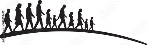 Silhouette of diverse family walking together in unity outdoors