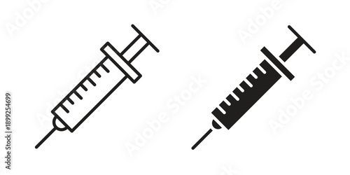 Syringe icon and Symbols Collection. Simple Flat Outline Stroke