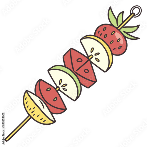 A colorful and appetizing fruit skewer with a variety of fresh fruits.