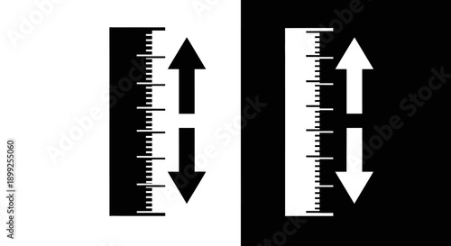 Two rulers with opposing arrows indicating measurement and direction on a black and white background.