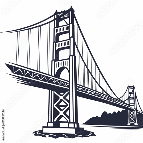Iconic suspension bridge spanning across a body of water with two towers and cables