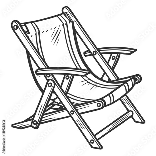 A vintage wooden deck chair with a side table, perfect for relaxation.