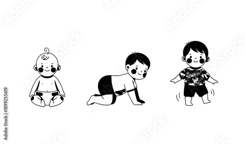 Minimal child growth stages baby to toddler vector illustration