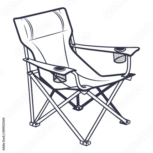 A folding chair with armrests and a cup holder, perfect for outdoor use