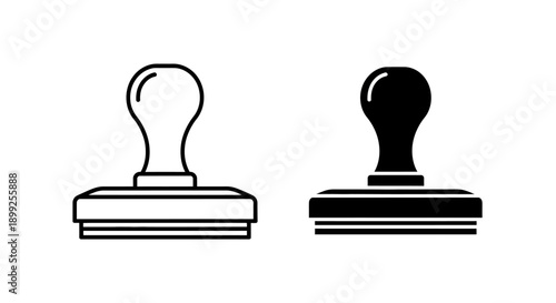 Two rubber stamps, one outlined and one solid black, are shown side-by-side.
