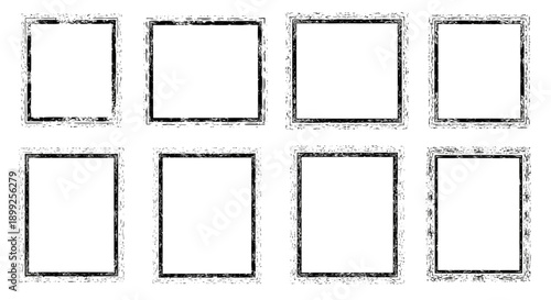 Eight empty rectangular frames arranged in two rows of four, with a slightly distressed texture.