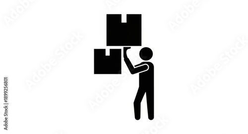Person carrying stacked boxes icon symbol.