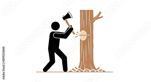 Person chopping down a tree with an axe.