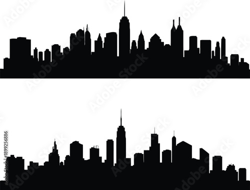 Two distinct black silhouette skylines of a city on a white background with no additional elements
