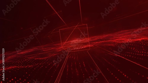 Wallpaper Mural Futuristic red digital grid landscape with glowing lines and depth, conveying speed, power, and innovation, perfect for technology showcases, data visuals, finance, and sci-fi branding. Torontodigital.ca