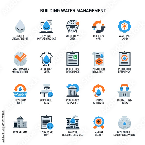 Water Management Icons for Building Services.