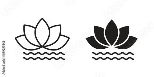 Water lily icon and Symbols Collection. Simple Flat Outline Stroke
