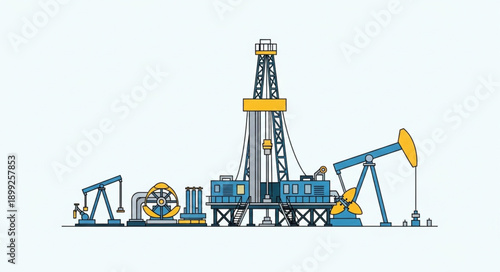 Oil Rig and Pumpjack Industrial Scene.