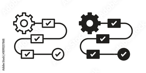 Workflow process icon and Symbols Collection. Simple Flat Outline Stroke