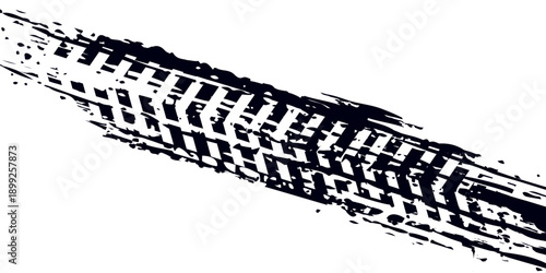 Grunge tire track, wheel braking marks. Truck, car or motorcycle tread pattern silhouette. Auto race, motorsport, speed racing design element. Vector illustration