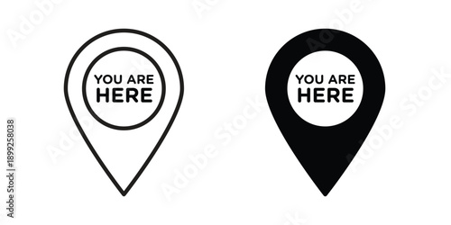 You are Here Pointer icon and Symbols Collection. Simple Flat Outline Stroke