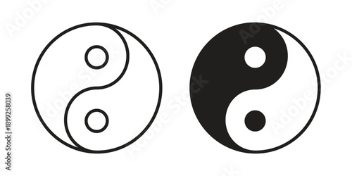 Yin yang icon and Symbols Collection. Simple Flat Outline Stroke