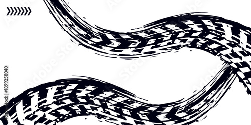 Grunge tire track, wheel braking marks. eps 10.