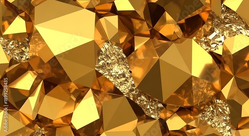 Alluring faceted golden surface with a reflective and textured design