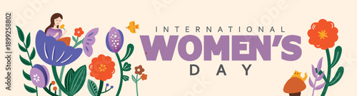 8 March, Happy International Women's Day, Women's History Month banner. Vector illustration. 