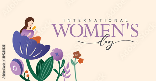 8 March, Happy International Women's Day, Women's History Month banner. Vector illustration. 