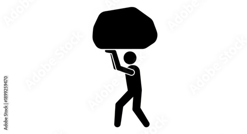 Person Lifting Heavy Boulder Silhouette.