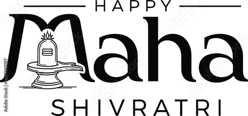 Happy Maha Shivratri Typography Design with Shivling Symbol on White Background for Hindu Religious Festival Greeting Cards, Social Media Posts, Posters, and Creative Graphics