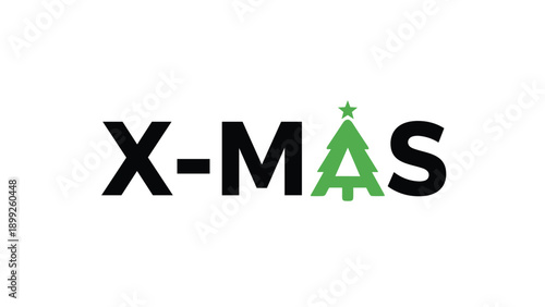 Festive Christmas text graphic spelled as xmas with a stylized green pine tree replacing the letter a in the word.