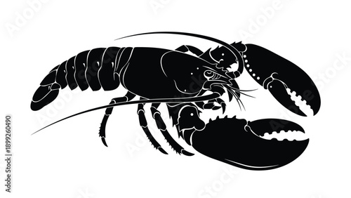 Strong black silhouette of a lobster shown from a top down perspective with detailed claws and long antennae.