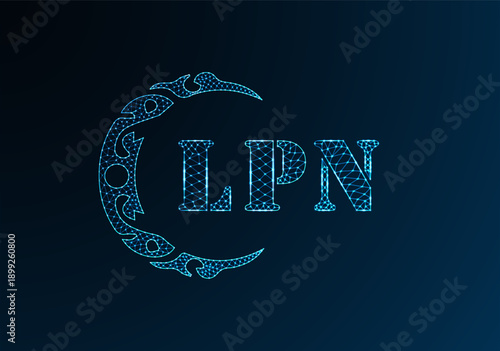 Low poly letter logo LPN design. LPN letter logo low poly vector design on blue color gradient background. LPN logo low poly design