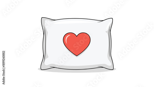 Soft white pillow featuring a red heart in the center represents a peaceful night's sleep filled with love, comfort, and sweet dreams.