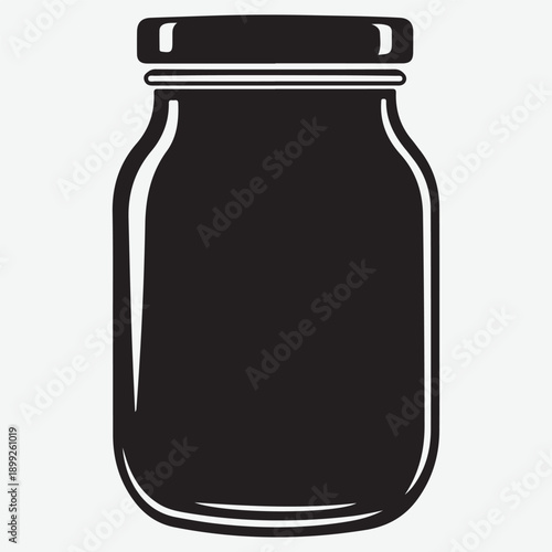 Glass jar silhouette with lid, container for food preservation, storage and cooking ingredient symbol, isolated vector object voctors design.